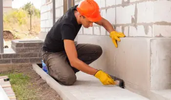 A worker waterproofing
