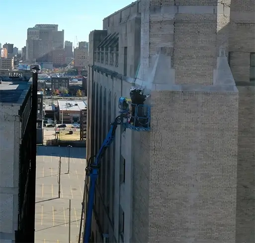Brick restoration of Masonic Temple in Detroit Michigan